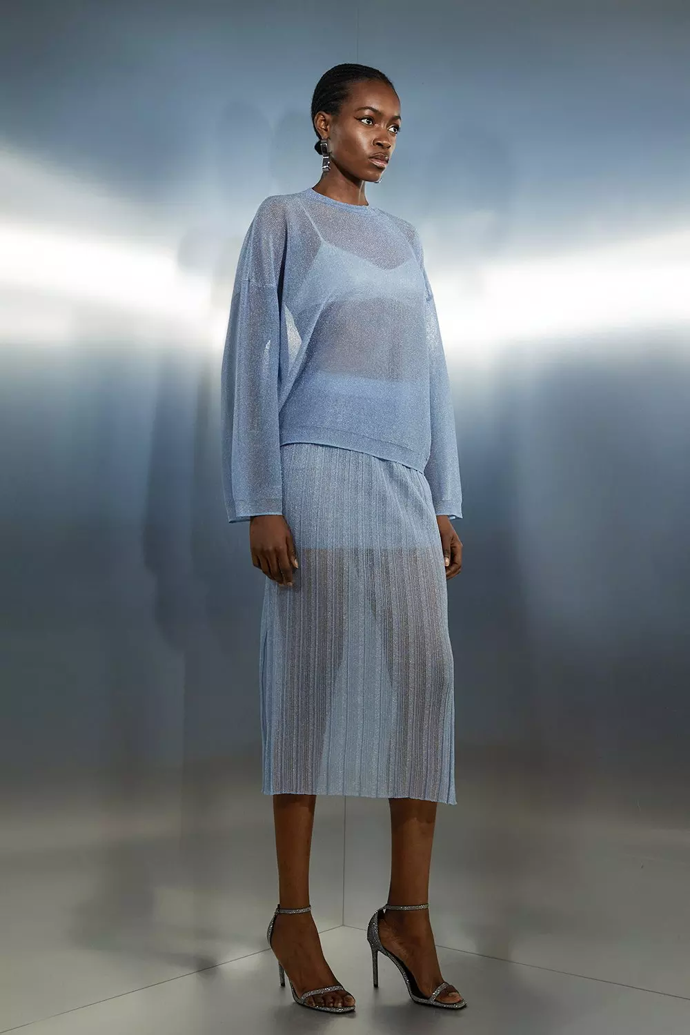 Pleated metallic 2025 thread skirt